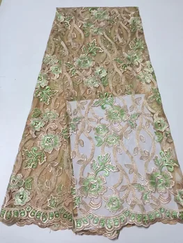 

2019 High Quality Nigerian Lace Fabrics African French Net Lace Fabric Embroidered Tulle Mesh Lace Fabric Green Gold