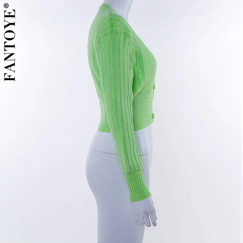 Fantoye Новые вязаные свитера кардиганы для женщин осень зима v-образный вырез Кнопка Повседневная длинный рукав ребристый свитер для улицы пальто