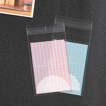 

500PCS Lattice Lace Printed Cellophane Cookie Bags Packaging Cookie Bags Plastic OPP Bag with Self Adhesive Pink 7x10cm