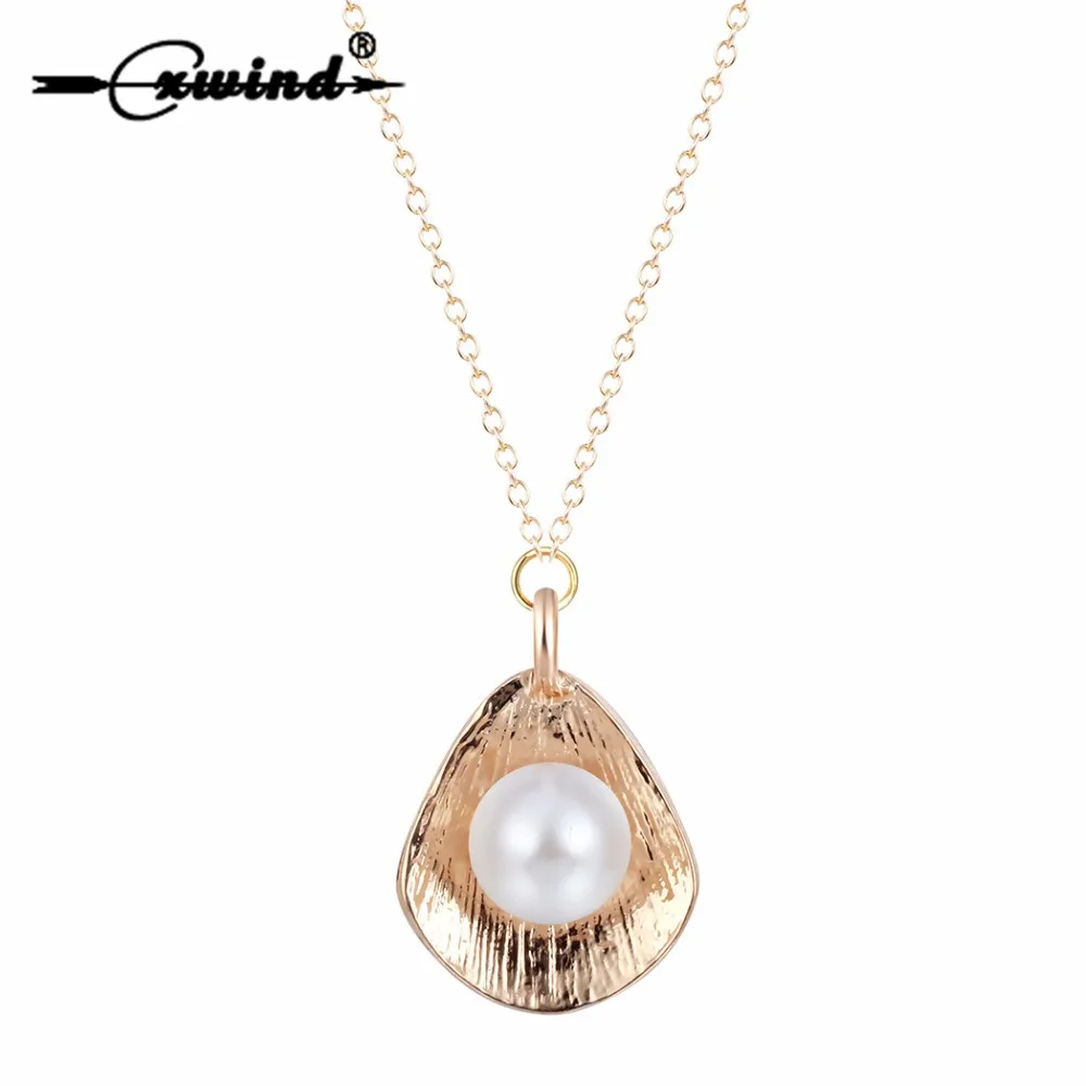 Cxwind Fashion Imitation Pearls Pendant Necklace Simple Sea Shell Jewelry Charm Bohemia Women collares 2019 | Украшения и