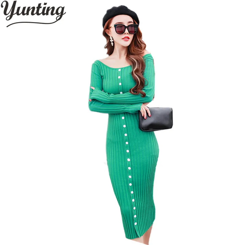 2017 New Fashion Autumn Winter Dresses Elegant Women Long Sleeve O Neck Single Breasted Casual