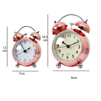 

2019 Fashion Nordic Metal Mute Night Light Bell Alarm Clock Bedroom Desk Table Clock Fashion Simple Student Silent Alarm Clock