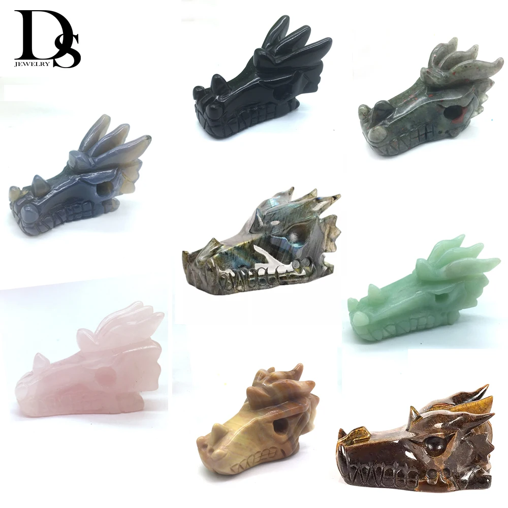 

DS 2 inches Natural Quartz Crystal Dragon Skull Hand Carved Rose Quartz Skull Reiki Healing Crystal Figurine Home Decoration