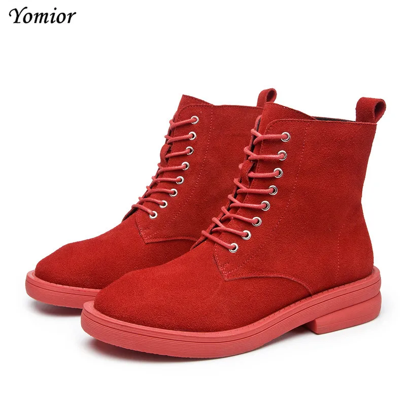 

Yomior Women Martin Boots Autumn Winter Lace-Up Fashion Genuine Leather Wedges Motorcycle Ankle Boots Women Botas Mujer