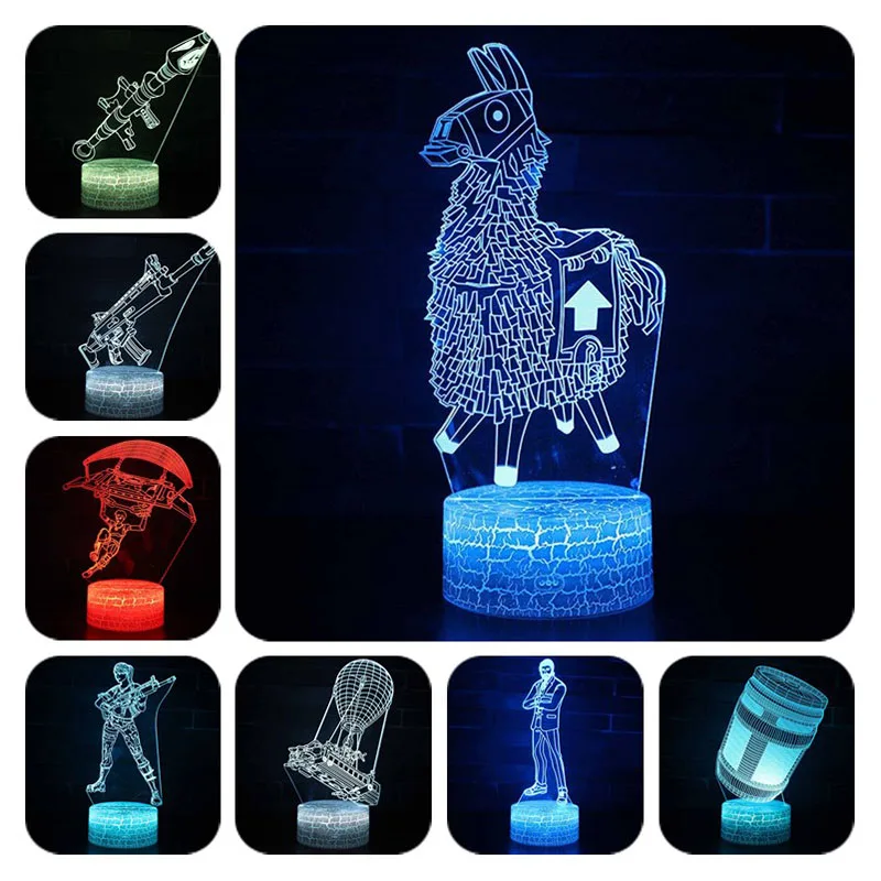 

Fortnight 7 Colors Changing Table Projection Lamp USB fortniting Led Action Figure Alpaca light up Luminous toys for children