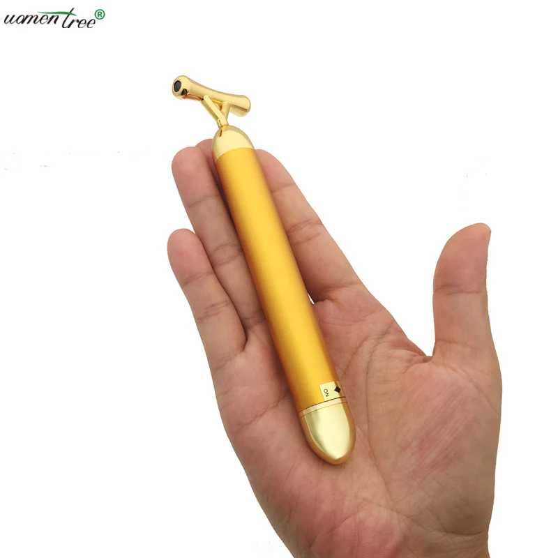 

High Frequency Vibration 24K Gold Plated Energy Beauty Bar Anti-aging Face Firming Eye Wrinkle Eraser Body Massager Roller Stick