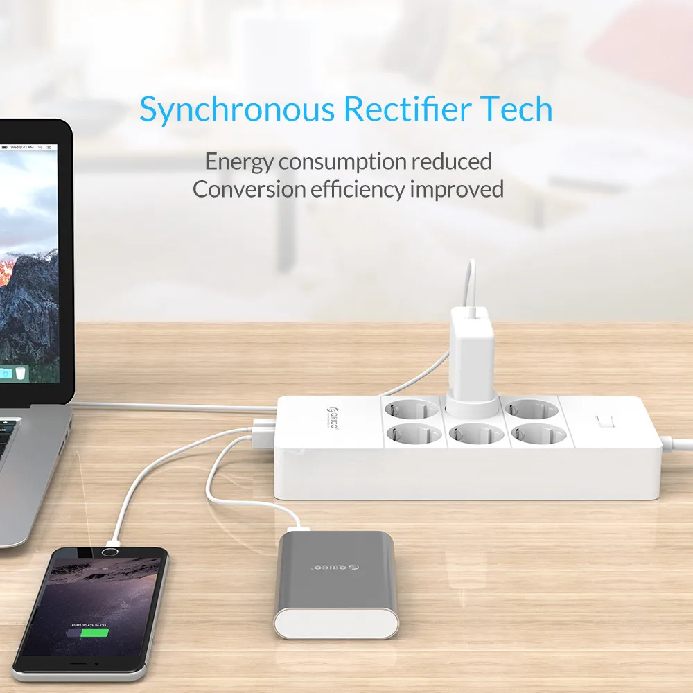 Сетевой удлинитель ORICO на 4/6/8 розеток С защитой от перенапряжения и 5 USB портами