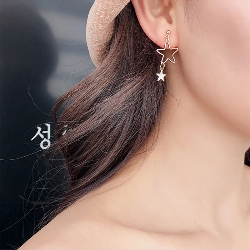 Fashion New Hollow Star Drop Earrings Asymmetric Long Earrings For
