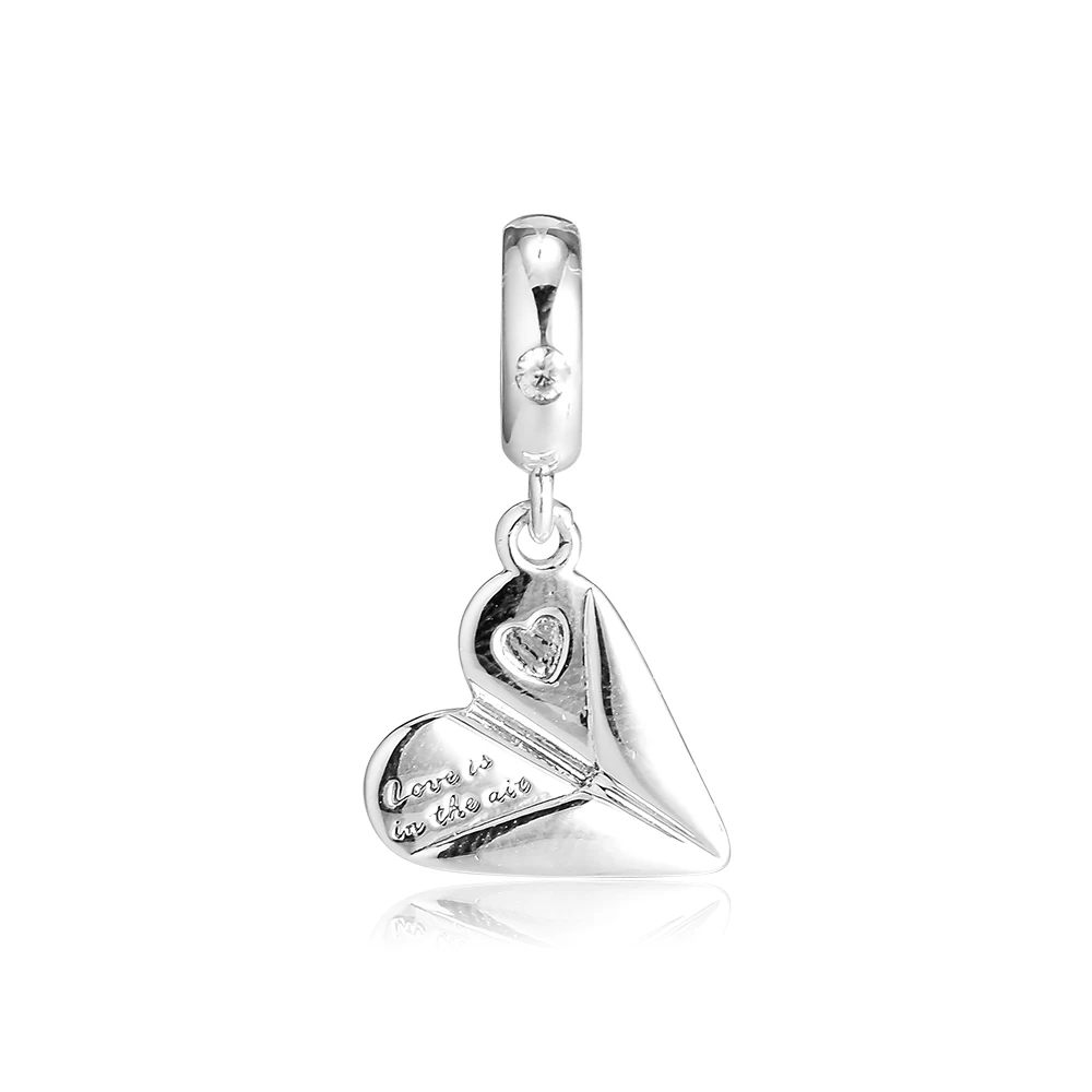 

Fits Pandora Bracelet Heart Paper Plane Hanging Charm Original 925 Sterling Silver Beads for Jewelry Making Kralen Berloques