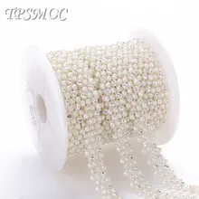 TPSMOC 10yards pearl with clear crystal rhinestone chain Sew Trim FlatBack Pearl Beads DIY Jewelry Clothes pearl chain