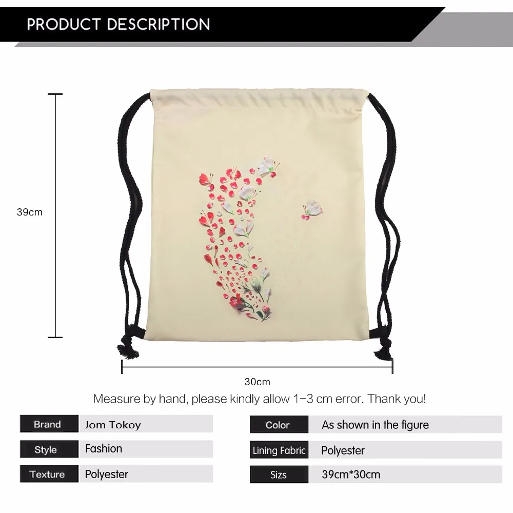 2019 Новая мода лепестки Дамский рюкзак со стягивающим шнуром 3D печать путешествия softback mochila школьников drawstring сумка