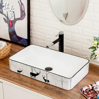 

Jiameiyi Nordic Platform Basin Simple Forest Deer Art Ceramic Rectangular Household Platform Washbasin 1735