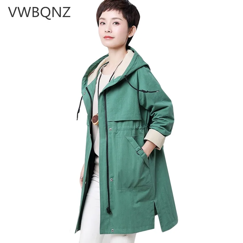 

Female Windbreaker 2019 Spring Autumn New Fashion Loose Hooded Coat Medium long Overcoat Large size Women Casual Trench Coat 4XL