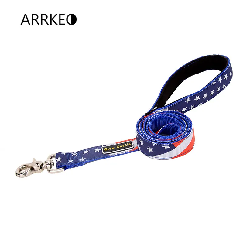 ARRKEO USA Canada Flag Nylon Dog Collar with Dog Leash Lead Puppy Cat Pet Supplies Dog Accessories 120 CM For Large Small Dogs (3)