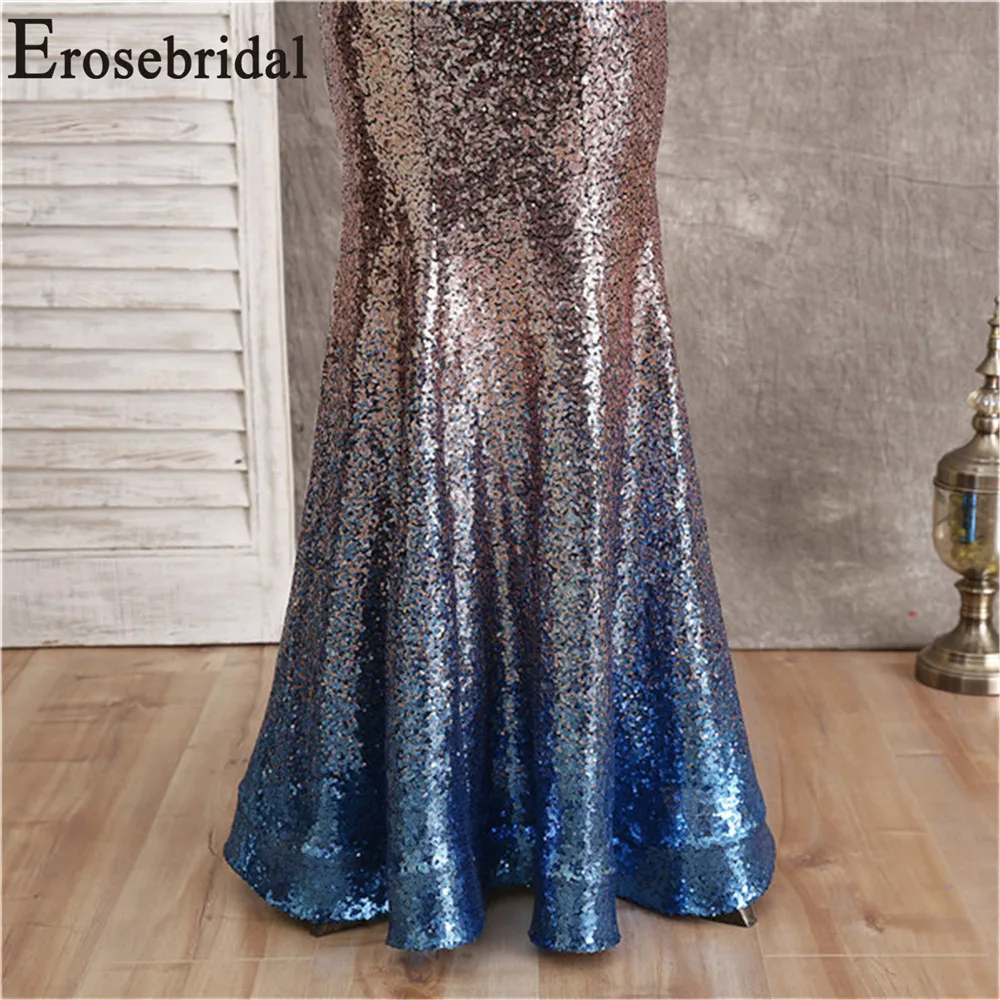 2019 Women Dress Elegant Evening Dress Long Gown Gradient Mermaid Evening Dress with Belt Zipper Back