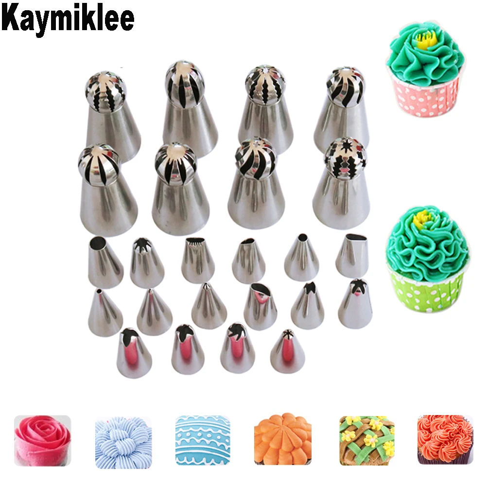 

Kaymiklee 26PCS/SET Pastry Nozzles Piping Nozzles Icing Piping Pastry Pastry Decoration Tips Cupcake Cake Decorating Tools CS123