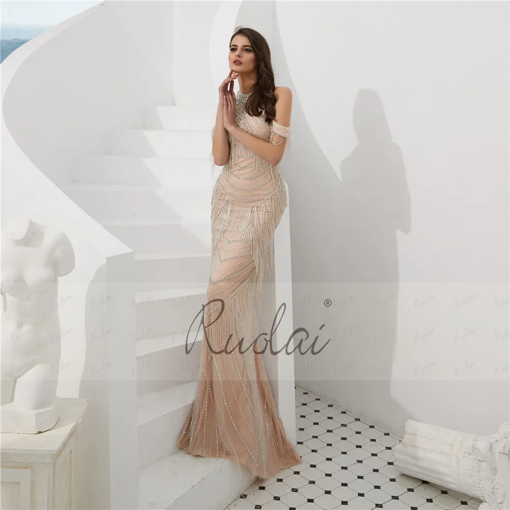 Элегантное вечернее платье длинное с открытыми плечами кисточка бисерное вечернее платье роскошное выпусквечерние платье халат de Soiree SN11