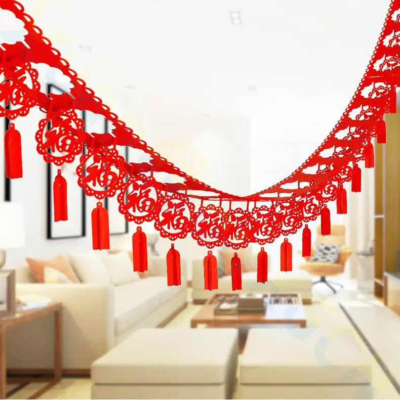 DIY нетканый китайский год традиционный Весенний фестиваль фу Чун Баннер Висячие флаги орнамент вечерние украшения - Цвет: 3M FU