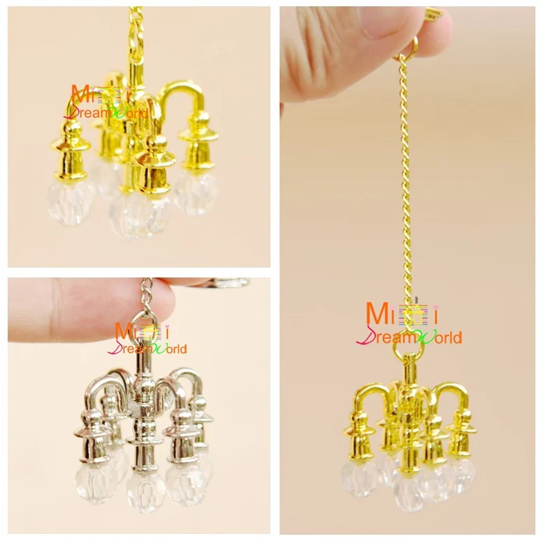 

1:12 Dollhouse Miniature Toy Gold/Silver Fake pendant lamp chandelier