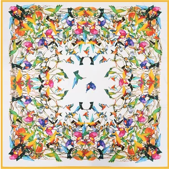 

2019 Women Silk Scarf Large Shawls Stoles Bird Flower Tree Print Square Scarves Fashion Femme Wrap Bandanas 130*130CM