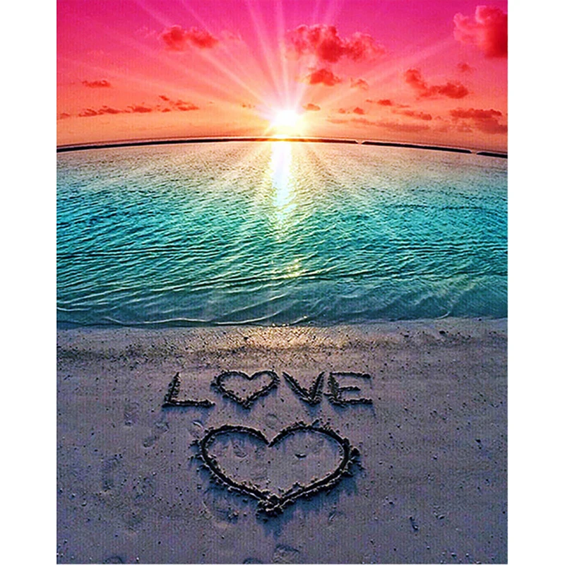 

Painting Full Square Drill DIY Wall Sticker Seaside Sunset Romantic Scenery Diamond Embroidery Picture Mosaic Home Decor