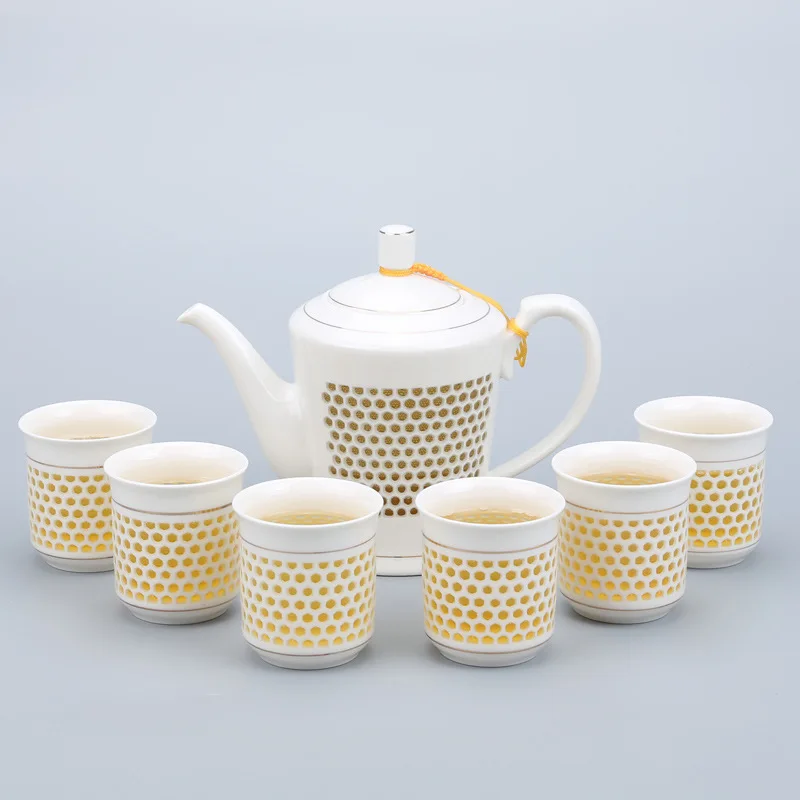 YeFine китайский чайный набор кунг-фу фарфор выдолбленный Креативный дизайн керамический чайник с 6 чайными чашками посуда для путешествий роскошный подарок - Цвет: Style 3
