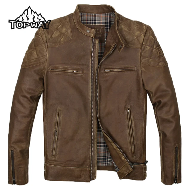 Best price at $298 Cheap 2016 Hot Sale Windproof Thermal Jaqueta Motoqueiro Locomotive Slim Coat Motocross Genuine Cowskin Leather Men Motorcycle Jacket