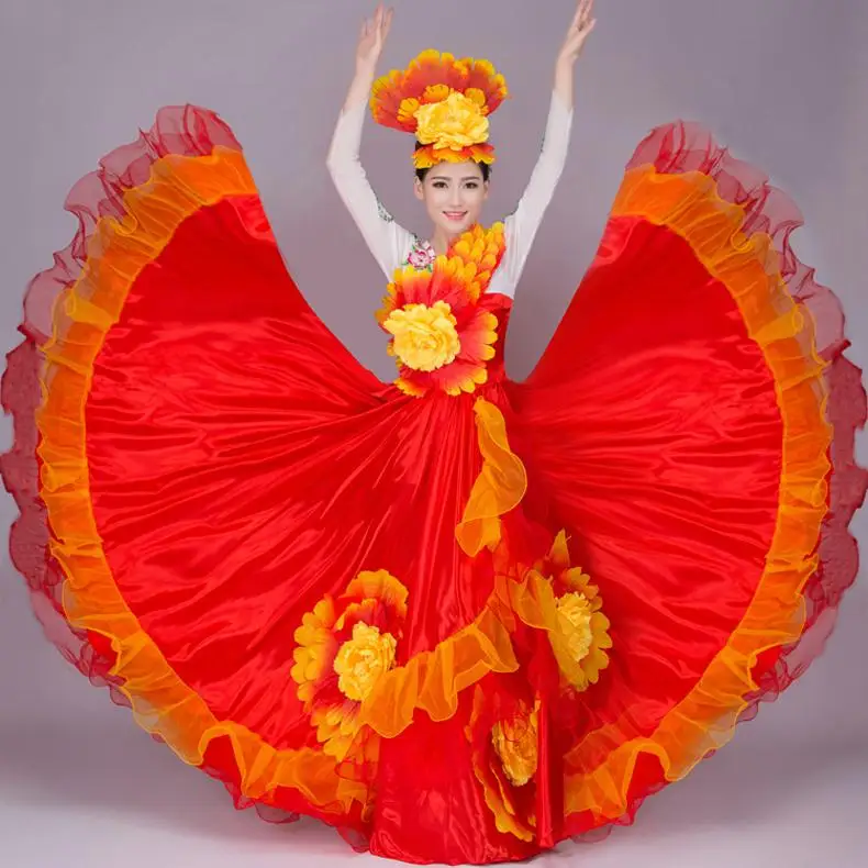 Открытая широкая юбка для танцев Женская взрослая новая атмосфера сценический танец длинная юбка для танцев широкая юбка Костюмы S-3XL - Цвет: Red 540 degrees