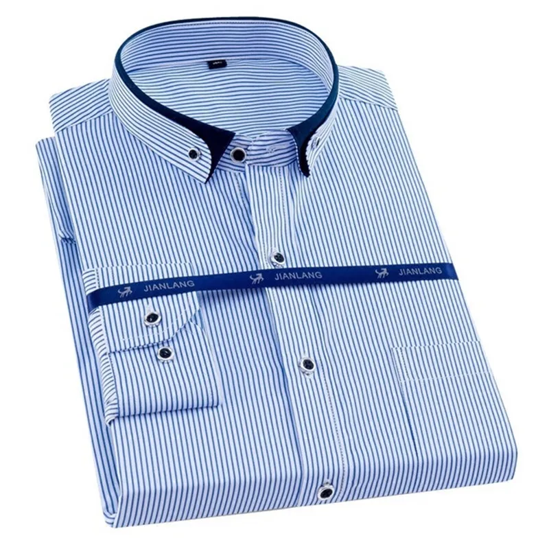 Plus Size 8XL Men Shirt Long Sleeve Solid Striped Shirts