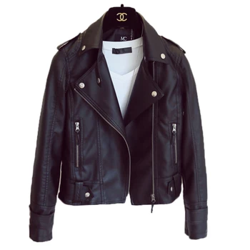 

Spring Autumn Ladies Leather Jacket Fashion New Moto Biker Pu Jacket 2018 Female Slim Zipper Motorcycle Faux Leather Jacket femm