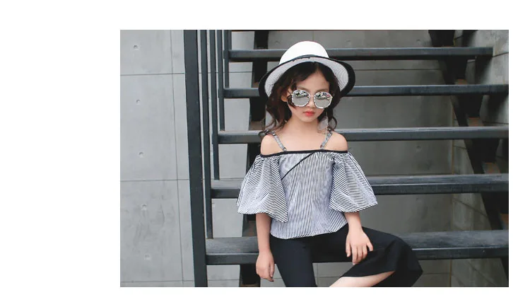 big girl summer shirt petal sleeve off shoulder black red striped blouse for girls toddler children clothing 2018 new tops clothes (11)