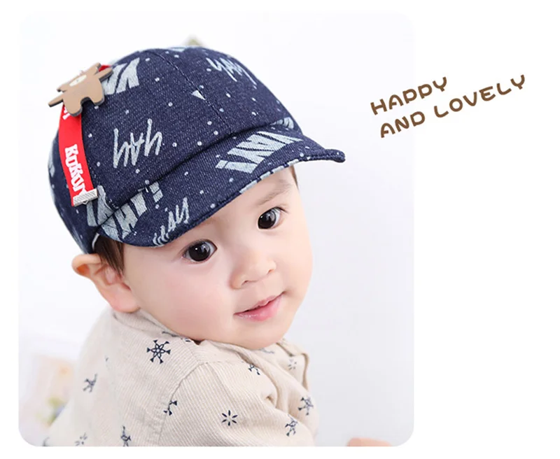 Fashion Denim Baby Caps Letter Cowboy Boys Caps Retro Print Toddler Hat With Bear Spring Summer Soft Baby Hat Baby Boys Clothing (2)