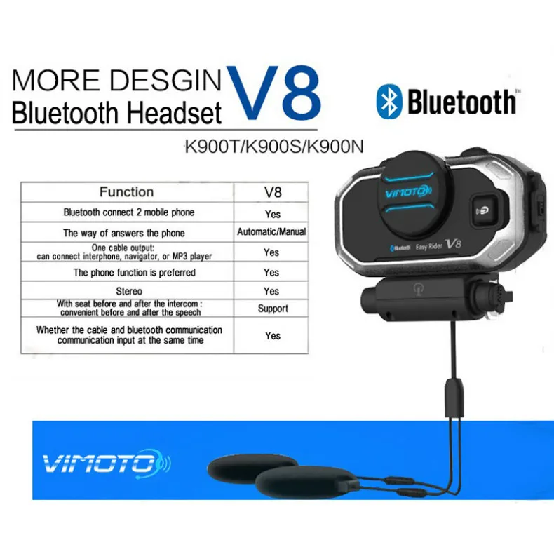 Motorcycle Helmet Bluetooth Headset Vimoto V8 850mAh Multi-function BT Interphone Motorbike Stereo Headphones for Two Way Radios (2)