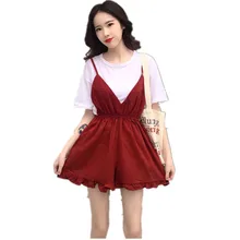 new fashion women’s T shirt+ loose straps shorts two-piece suit female summer clothing set