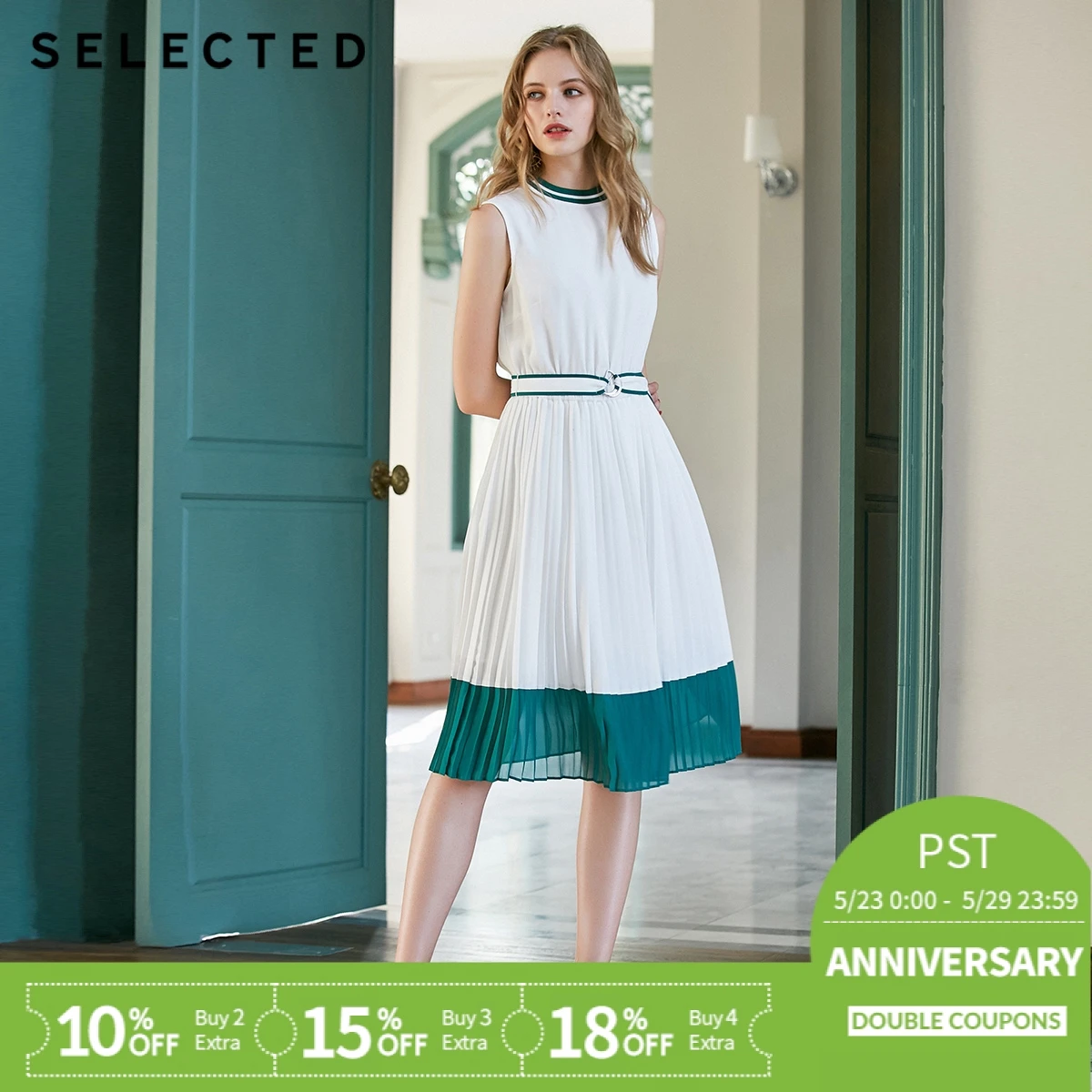 

SELECTED Summer Slim Fit Sleeveless Pleated Midi Dress S|41922J536