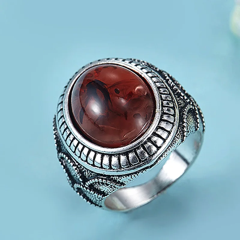 Metal Red Resin Turkish Jewelry Collares Men's Ring Statement Anel