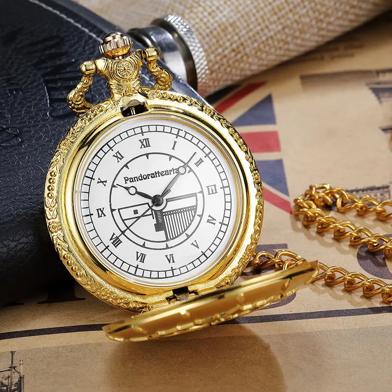 Luxury Round Golden Steampunk Quartz Pocket Watch with FOB Chain