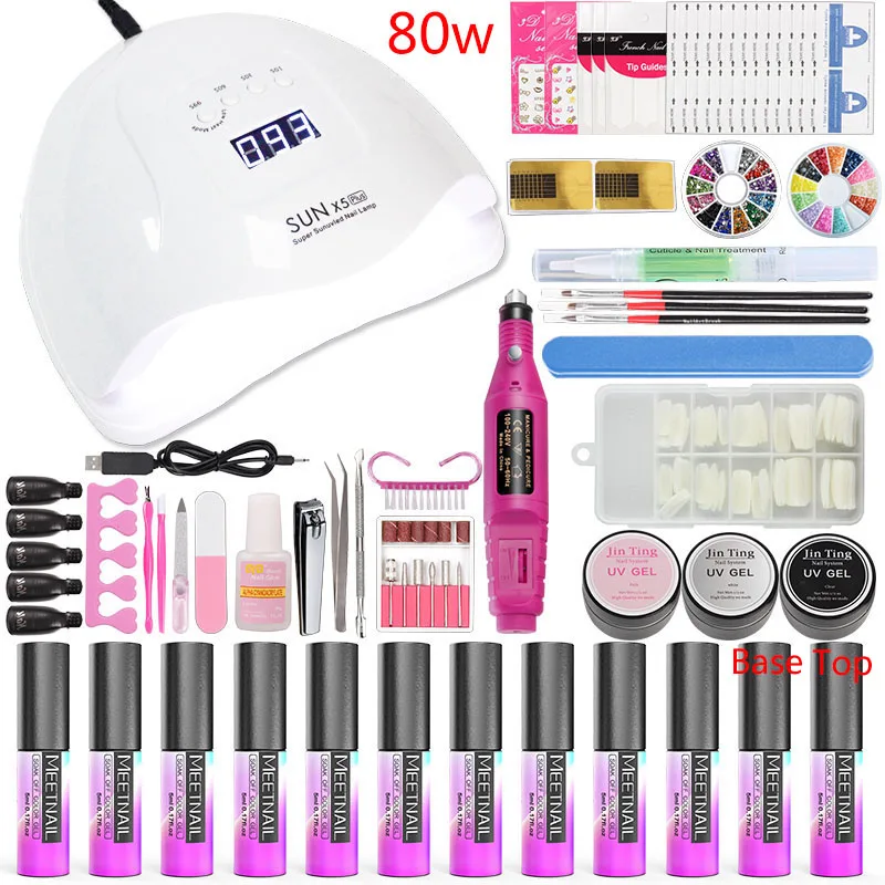 

Nail Art Tools Manicure Set Nail Kit 36w/48w/80w Led Nail Lamp Dry 10 Color Gel Varnish Polish Set for Nails Extensions Set