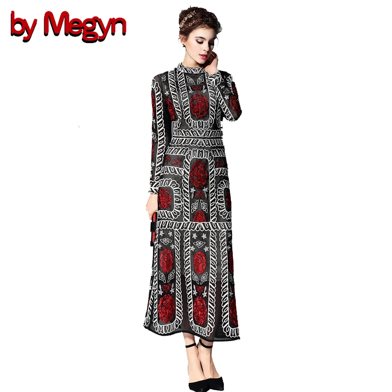 Здесь продается  by Megyn 2017 Runway Designer Dress High Quality Womens Long Sleeve Vintage Lace Boho Embroidery Long Dresses 6A-01  Одежда и аксессуары