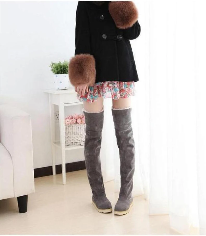 Women's Boots' Casual Lady Boot Over The Knee Long Winter Boots Women Flat Flock Leather Winter Snow Boots Women Plus Size 9 New (14)