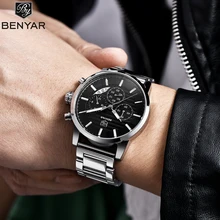 BENYAR мужские s часы лучший бренд класса люкс Модные Бизнес Кварцевые часы мужские спортивные полностью стальные водонепроницаемые черные часы Relogio Masculino