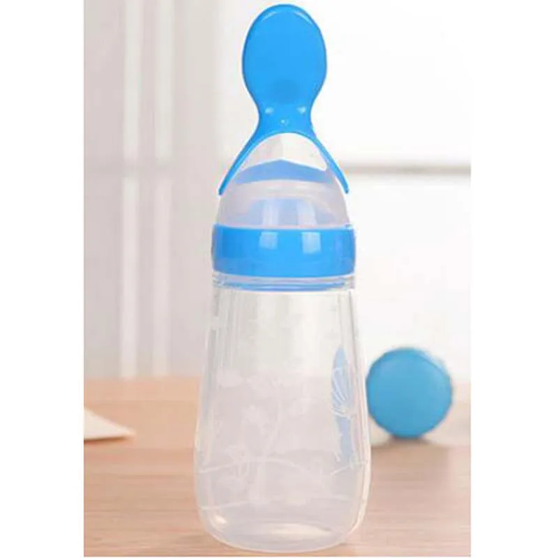 Младенческая Детская Ложка для кормления силикагель для кормления с ложкой пищевая добавка Rice бутылочка для каши N ipple соска - Цвет: 125ml blue