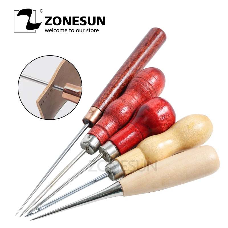 

ZONESUN Hole Punching Patchwork DIY Manual Leather Craft Tools Wooden Handle Sewing Awl Stitcher Canvas Tent Sewing Needle Kit