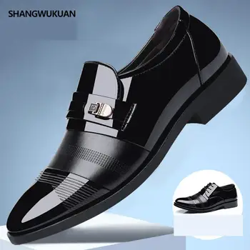 

Luxury brand PU Leather Fashion Men Business Dress Loafers Pointy Black Shoes Oxford Breathable Formal Wedding Shoes Leisure New