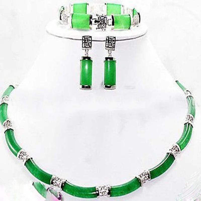 Новая женская мода зеленый звено ожерелье браслет серьги набор AA26569|earrings set|fashion