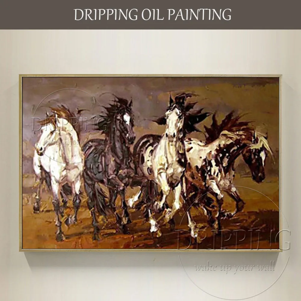 Skilled Artist Hand painted Abstract Animals 4 Horses Oil Painting on