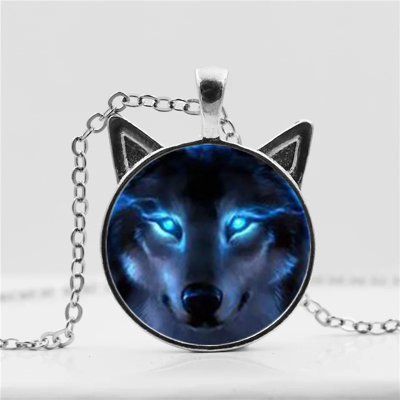 

Black Nordic Wiccan Wolf Necklace Wiccan Wolf Pendant Choker Chain Collar Glass Photo Cabochon Chain Statement Necklace
