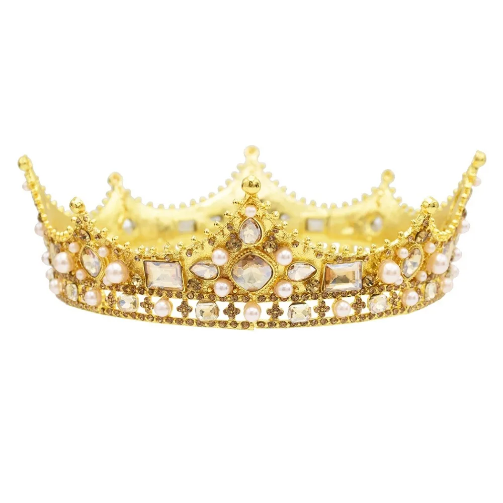 

Luxury Gold Baroque Pearl Diadem Bridal Tiaras King Queen Crystal Wedding Crown for Bride Wedding Pageant Hair Accessories coroa