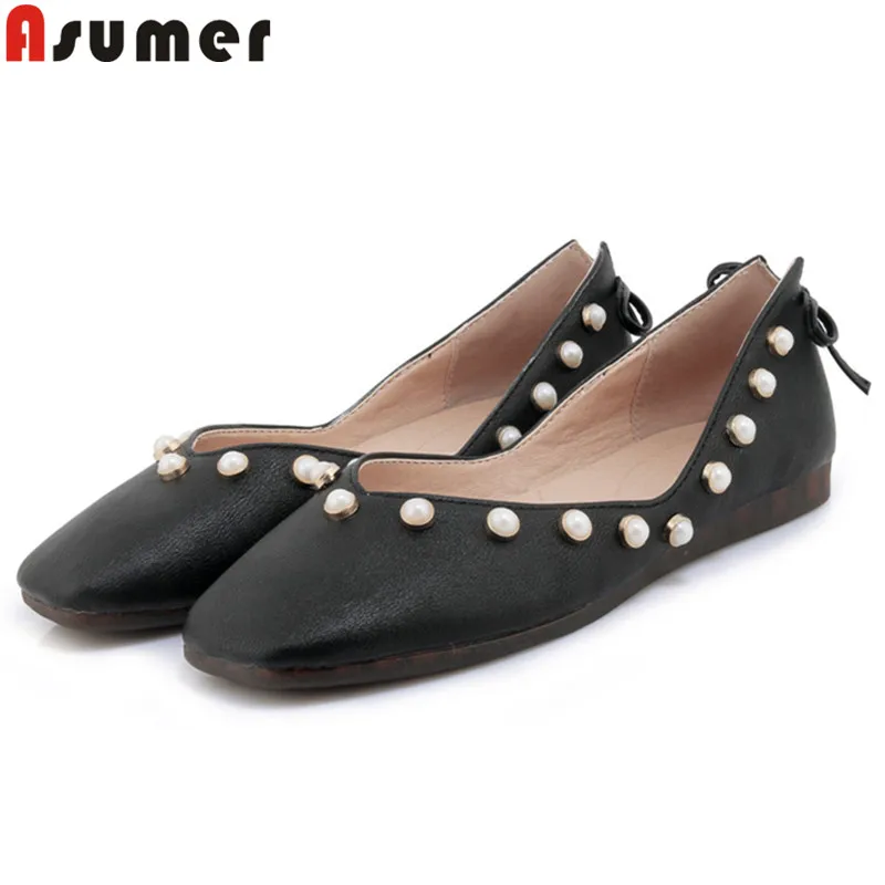 

ASUMER big size 34-44 fashion spring new shoes woman square toe shallow Casual flats women string bead leisure flat with shoes