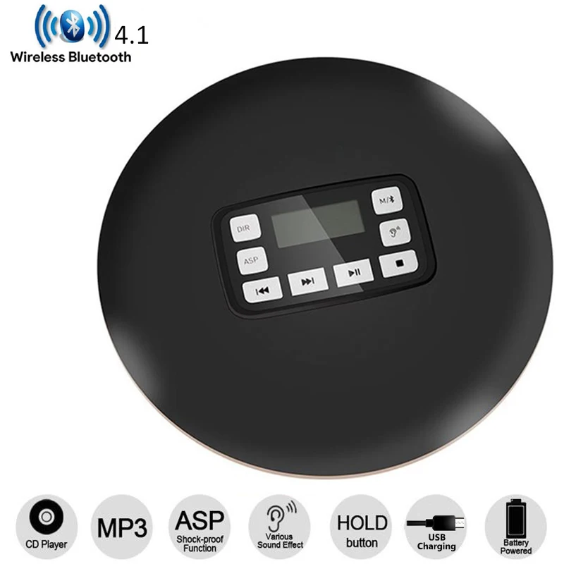 

2019 HOTT Bluetooth4.1CD Player with LED Display Jack Anti-Skip Protection Anti-Shock Personal Portable CD Music Disc Player